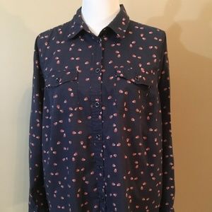 Sonoma Life + Style Long Sleeve Blouse Top Navy